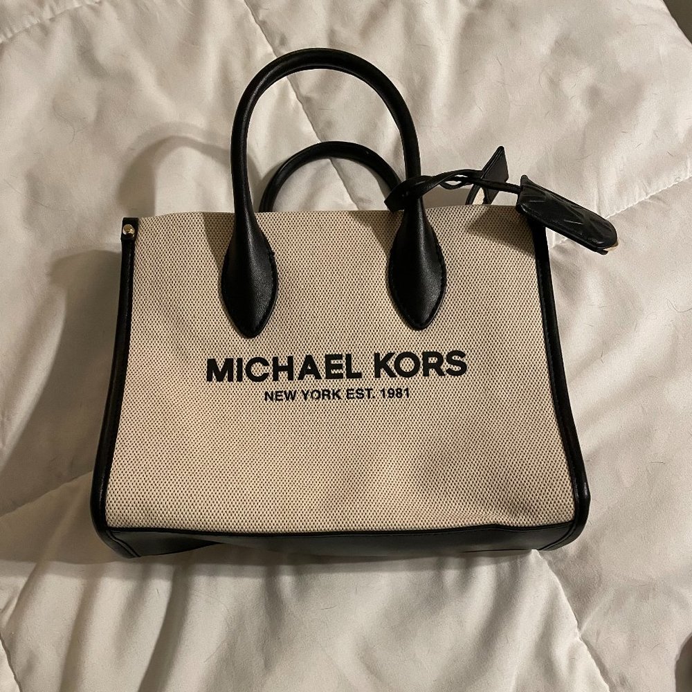 Michael Kors Mirella Tote Bag Canvas with black leather trim